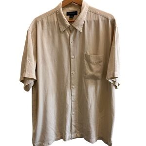 Toscano 100% Silk Mens Beige Casual‎ Button-Down Collar Shirt Like new! Sz XXL